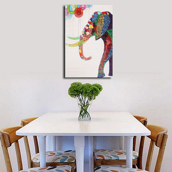 Cartoon Elephant Picture Frameless Modern Abstract Canvas Oil Painting Wall Decoration