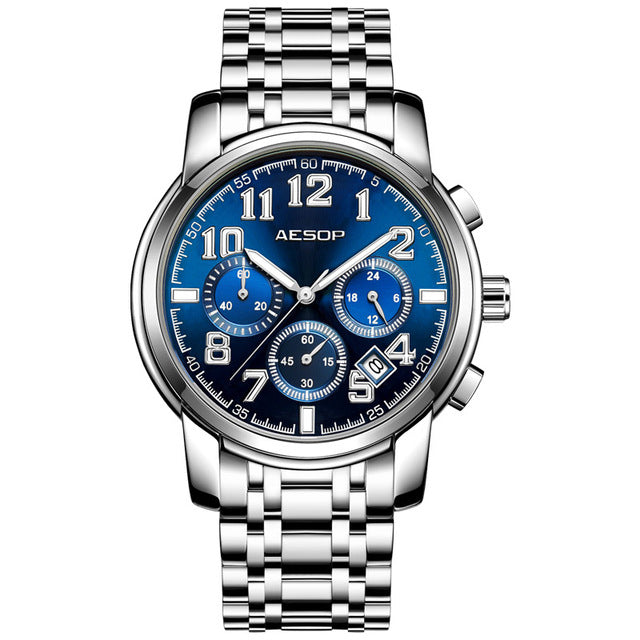 Aesop 1008G Classic Business Style 3ATM Waterproof Men Watch Leather Strap Quartz Watch