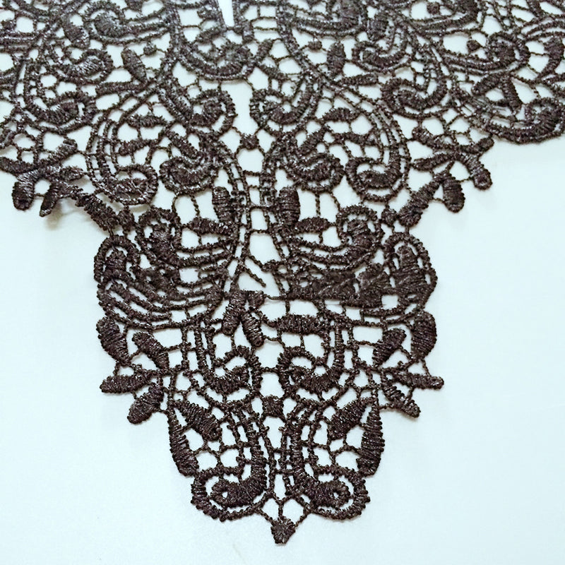 Beautiful Black & Off White Embroidery Big Flowers Lace Neckline Fabric Closure DIY