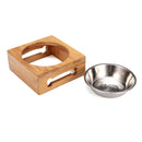 Pet Food Water Feeder Single Twin Bowls Bamboo Stainless Steel Dog Cat Dishes Pet Bowl