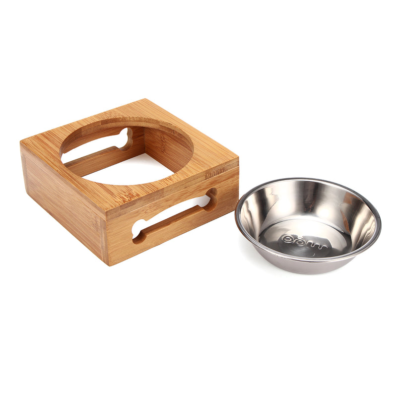 Pet Food Water Feeder Single Twin Bowls Bamboo Stainless Steel Dog Cat Dishes Pet Bowl