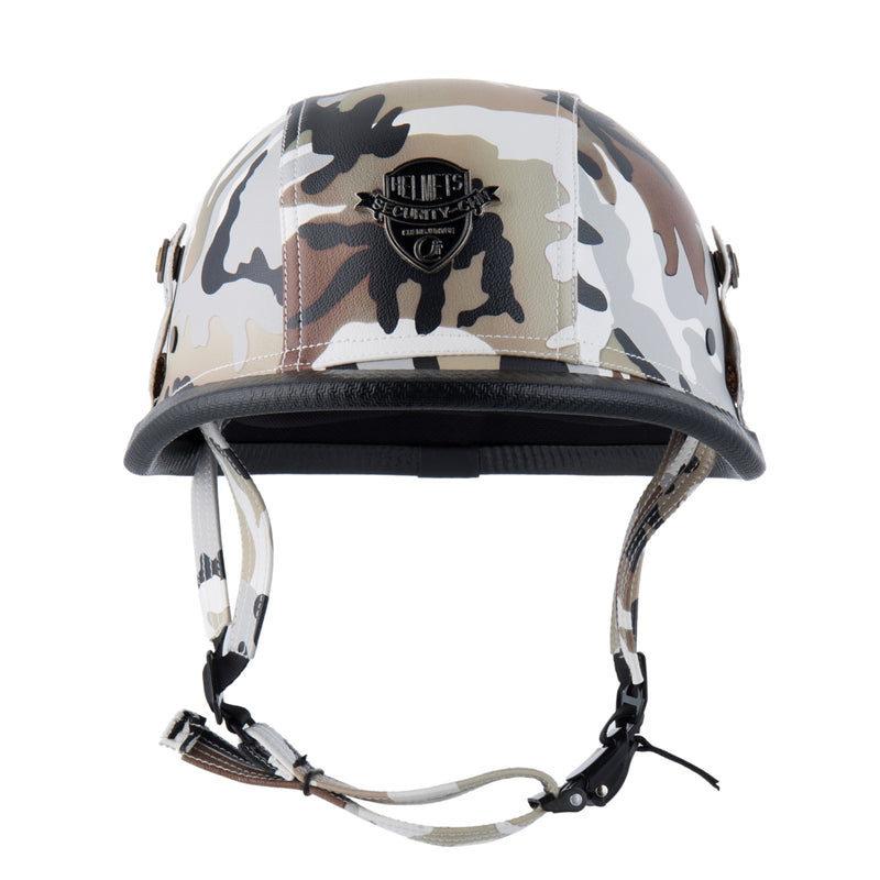 BYB Retro Cruiser Half Face Helmet Motorcycle Riding Leather Camouflage/Black