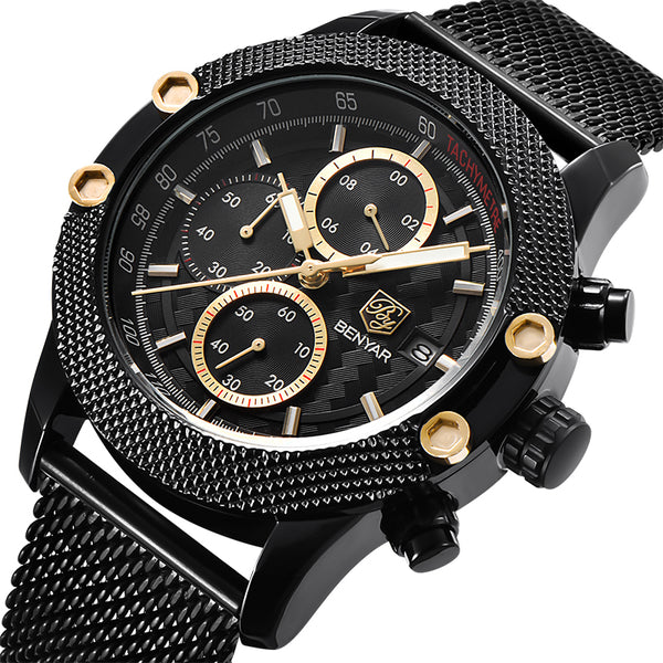BENYAR 5109M Fashion Men Watch Chronograph 3ATM Waterproof Stainless Steel Strap Quartz Watch