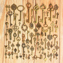 70Pcs Vintage Bronze Skeleton Heart Key Pendants DIY Accessaries