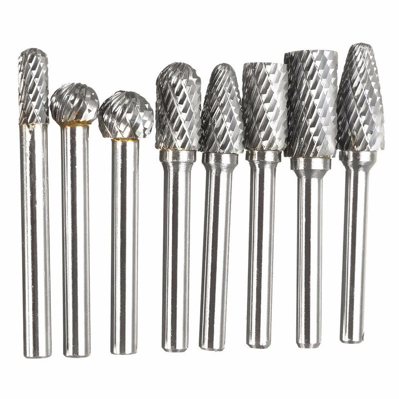 8pcs 1/4 Inch Shank Double Cut Carbide Rotary Burr Die Grinder Grinding Head Bit Tool Set