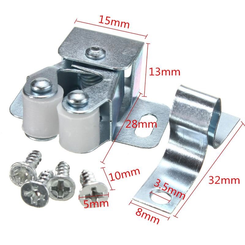 Silver Roller Catch Cupboard Cabinet Door Latch Twin Double Catches with Screws