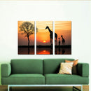 Miico Hand Painted Three Combination Decorative Paintings Giraffe In The Sunset Wall Art For Home Decoration