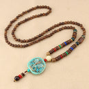 Ethnic Blue Beads Necklace Long-Style Retro Pendant Necklace For Women Men