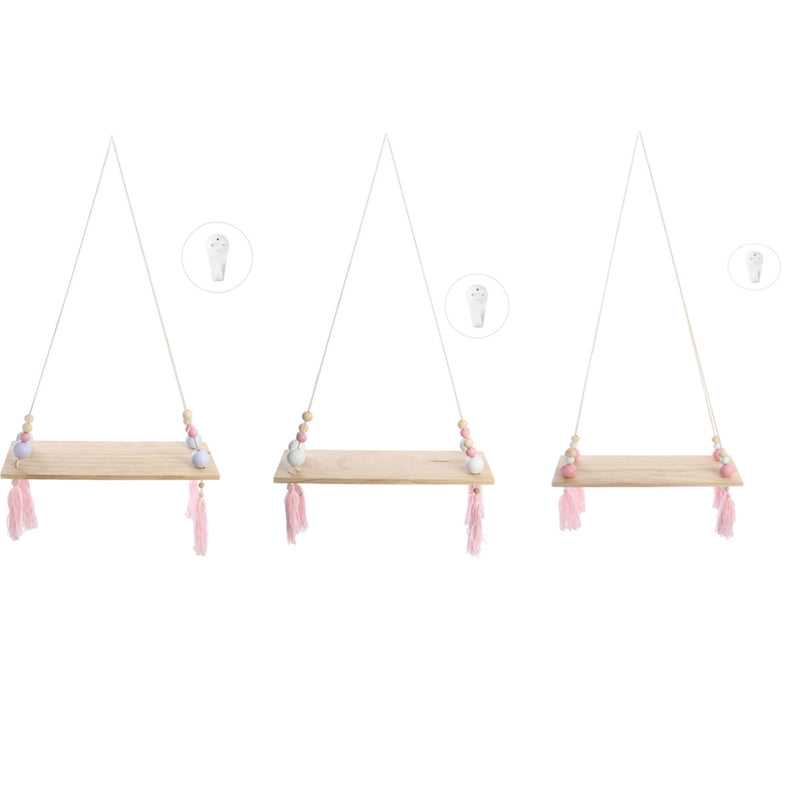 Wood Rope Floating Tassel Floating Wall Swing Shelf Hanging Storage Decorations