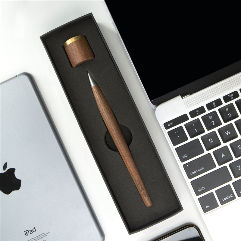 XIAOMI Wood Metal Forever Pen Luxury Creative Writing Drawing Sketching Pen with Base Business Gift