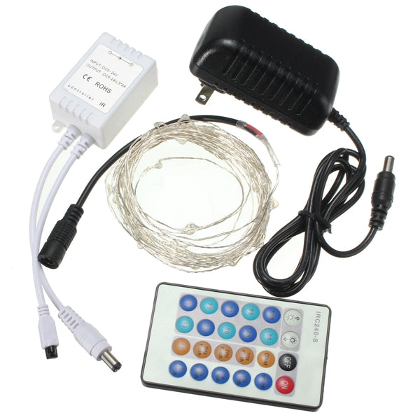12V 5M 50LED Silver Wire Christmas String Fairy Light Remote Controller with Adapter
