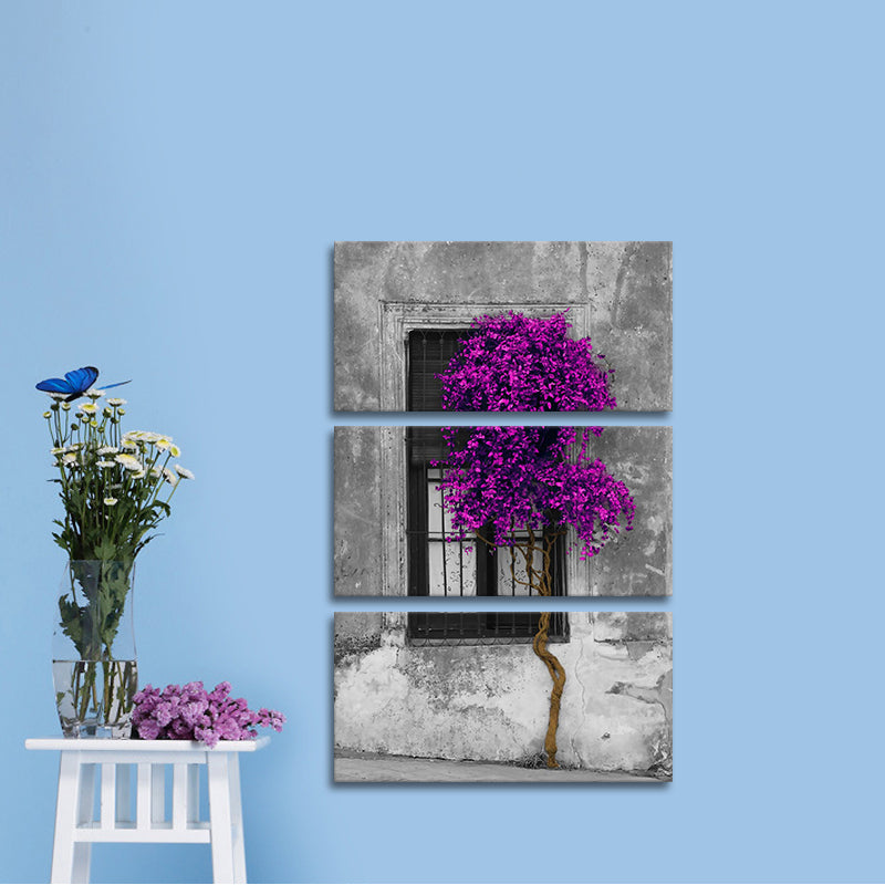 Miico Hand Painted Three Combination Decorative Paintings Purple Tree Wall Art For Home Decoration
