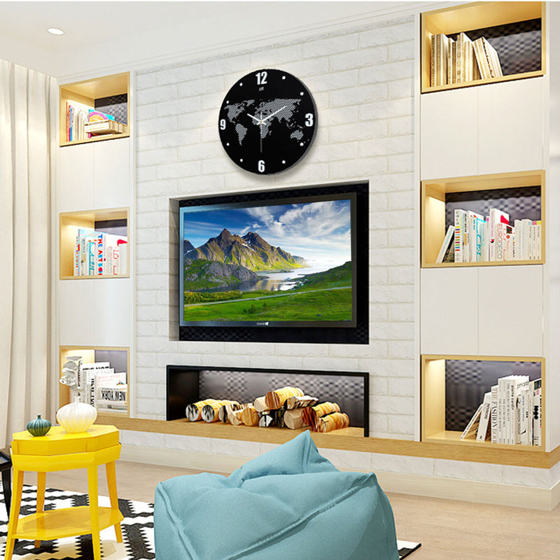 World Map Wall Clock Modern Travel Around Density Fibreboard Record Home Kitchen