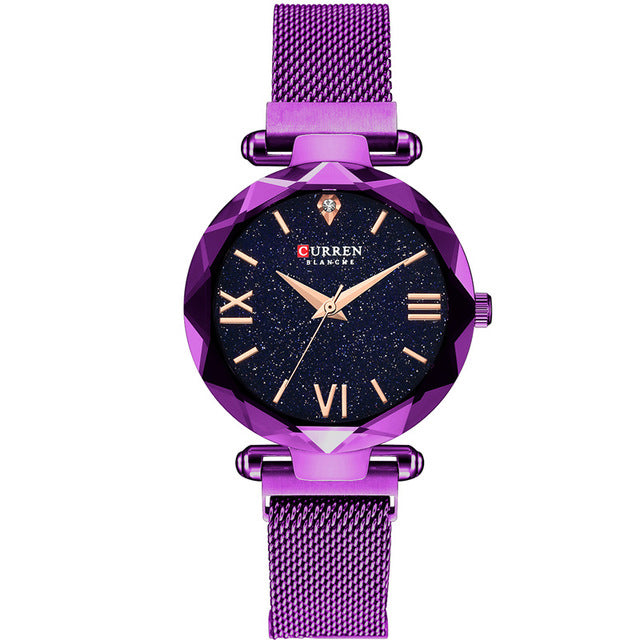 CURREN 9063 Elegant Design Romantic Sky Dial Show Women Wrist Watch Full Steel Quartz Watch