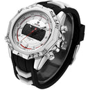 WEIDE 6406 Dual Display Digital Watch Calendar Alarm Luminous Watch Silver Case Men Sport Watch