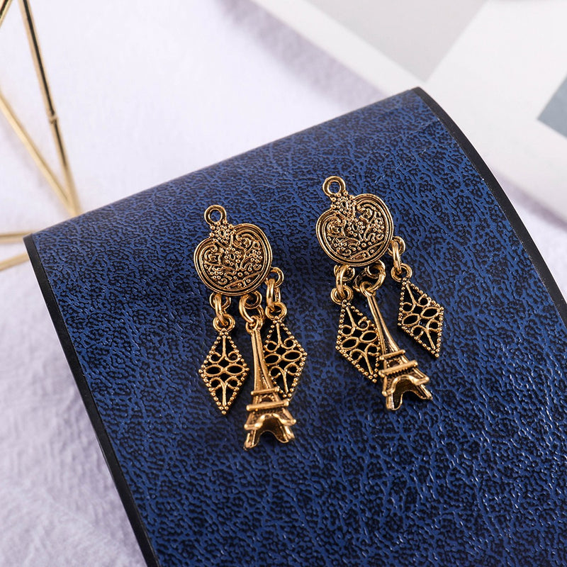 Retro Gold Tower Ear Drop Earrings Alloy Geometric Earring Jewelry For Women