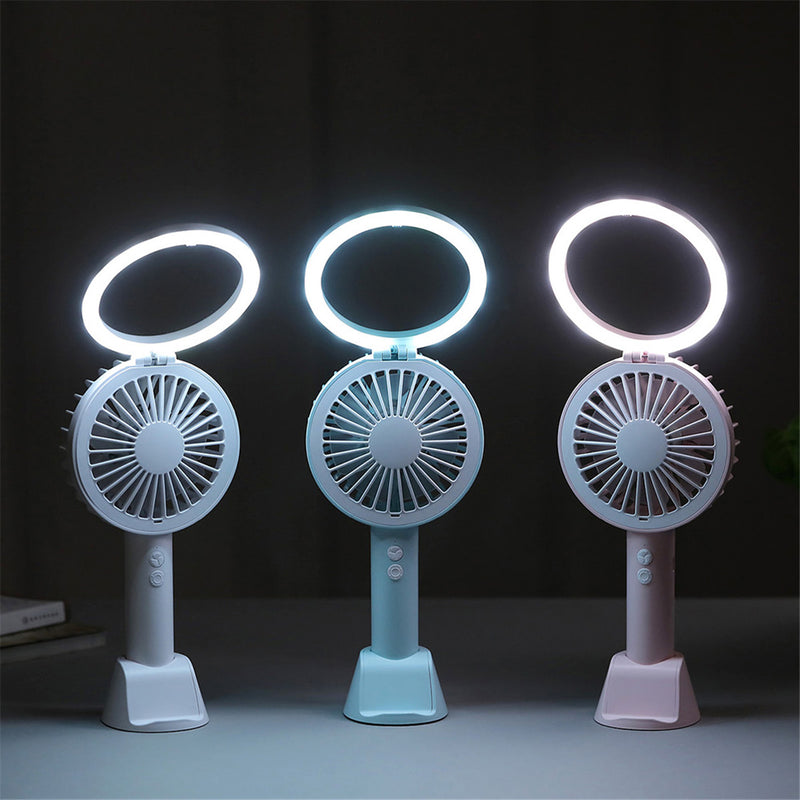 Handheld Table Lamp Fan Mini Portable USB Charging Mobile Phone Holder Desktop 3 in 1 Lighting