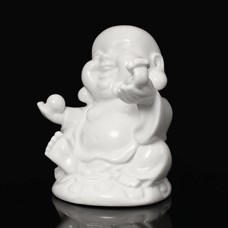Peace Sign Laughing Hotai Statue Happy Sitting Hotai White Gloss Home Decorations