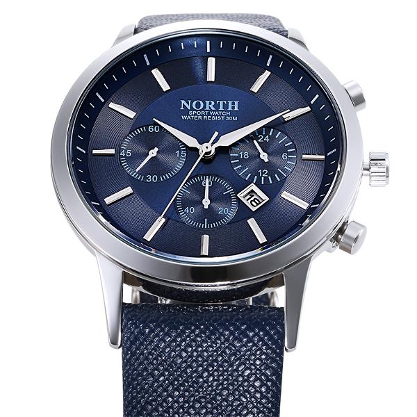 NORTH 6009 Fashion Men Quartz Watch Casual Decorative Little Dails Leather Strap Wristwatch