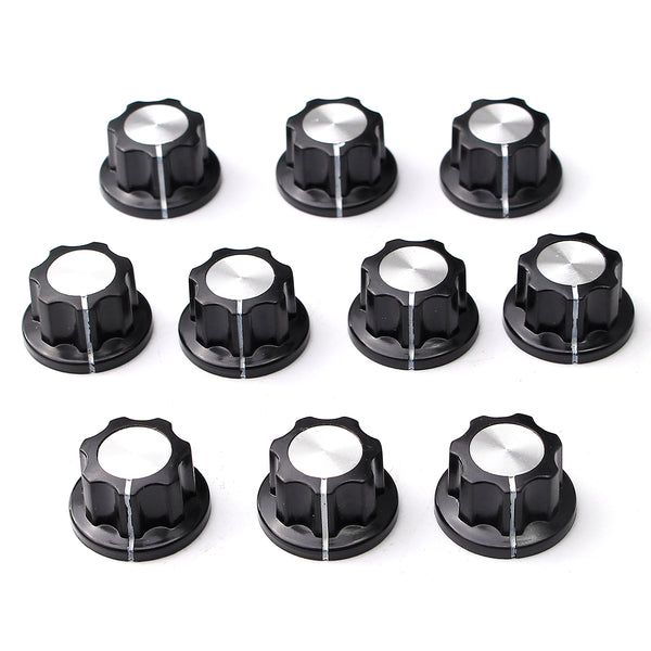 10Pcs Nonslip Potentiometer Rotary Control Knobs 6mm Hole 12mm Top Black Silver Tone Shift Knob