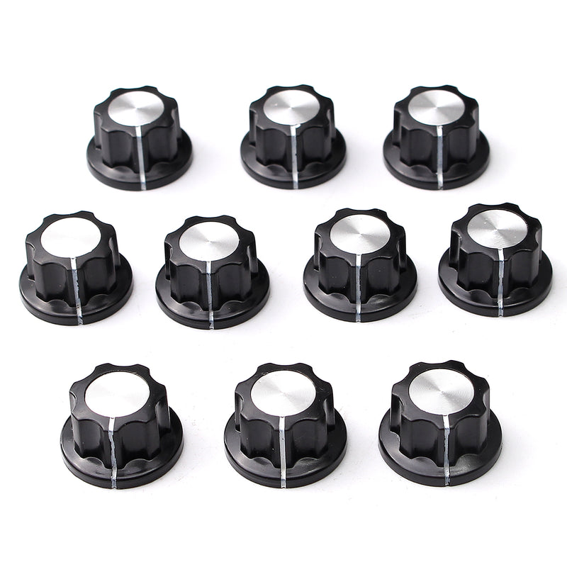 10Pcs Nonslip Potentiometer Rotary Control Knobs 6mm Hole 12mm Top Black Silver Tone Shift Knob
