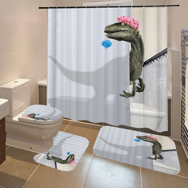 Waterproof Fabric Bathroom Shower Curtain Anti-slip Mat Toilet Cover Set