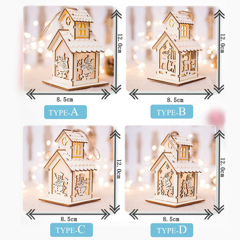 LED Christmas Wooden House Tree Night Light Decoration Hanging Ornament Holiday Cabin Gift