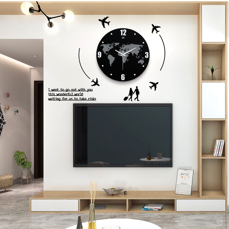 World Map Wall Clock Modern Travel Around Density Fibreboard Record Home Kitchen