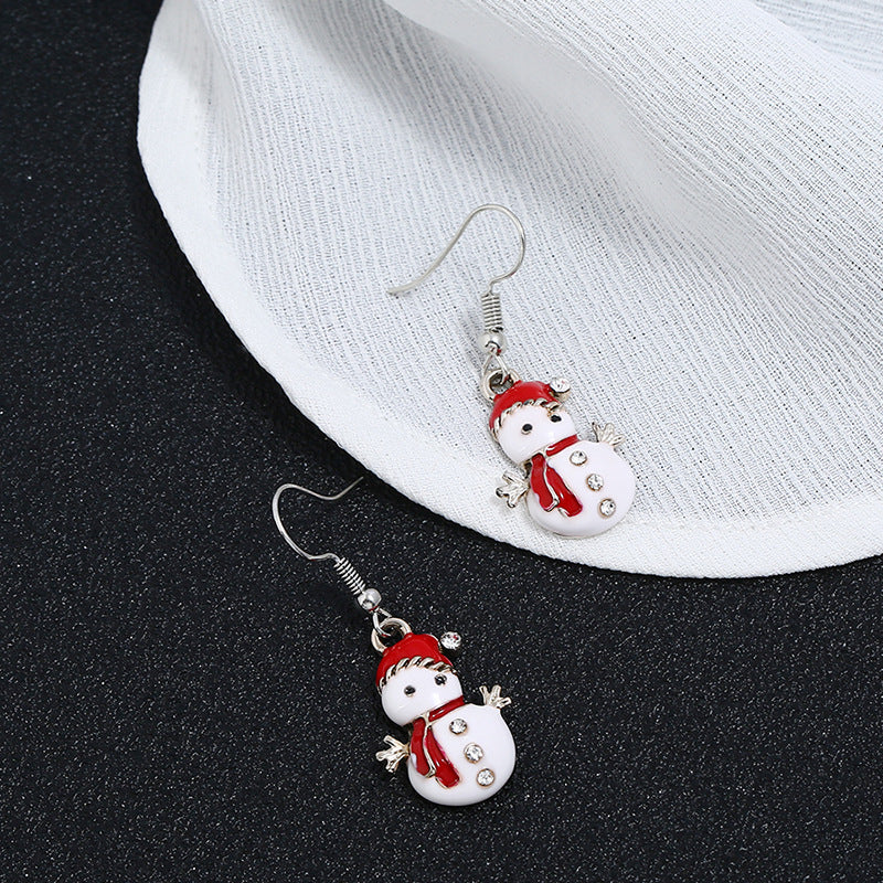 Sweet Earring Drop Earrings Red Christmas Snowman Rhinestone Earrings Cute Jewelry For Women