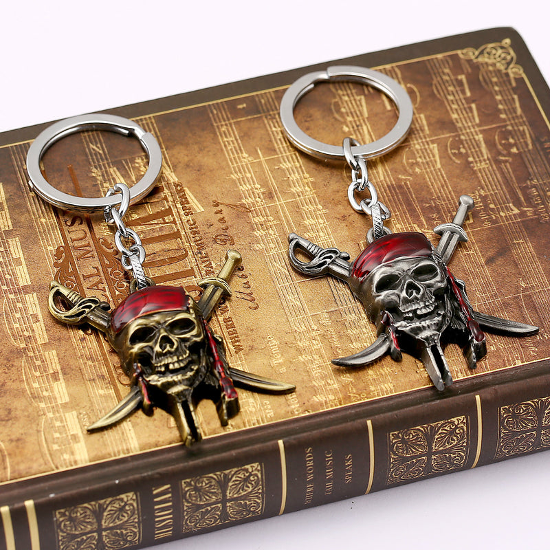 Halloween Cool Zinc Alloy Keychain Captain Jack Skeleton Skull Double Knives Metal Keychain
