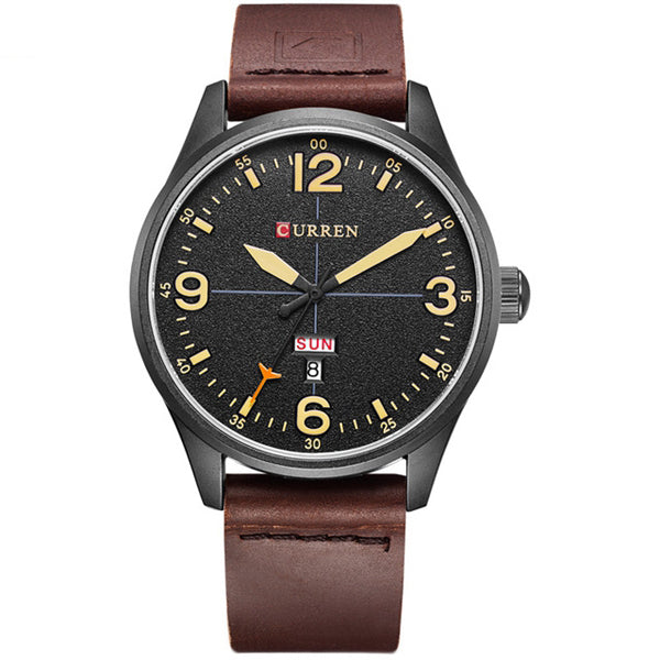 CURREN 8265 Men Sport Watch Military Leather Week Day Display Strap Casual Quartz Wrist Watch