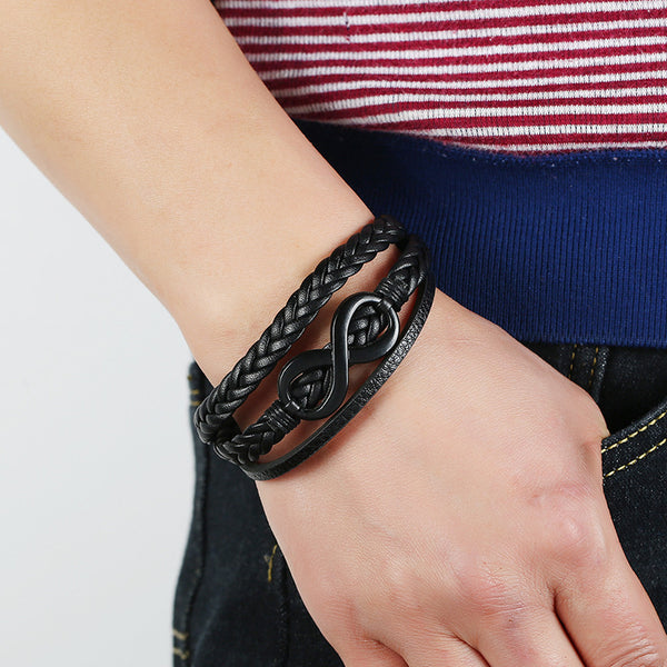 Stainless Steel Buckle Leather Alloy Black Plated 8 Word Imitation Leather Bracelet