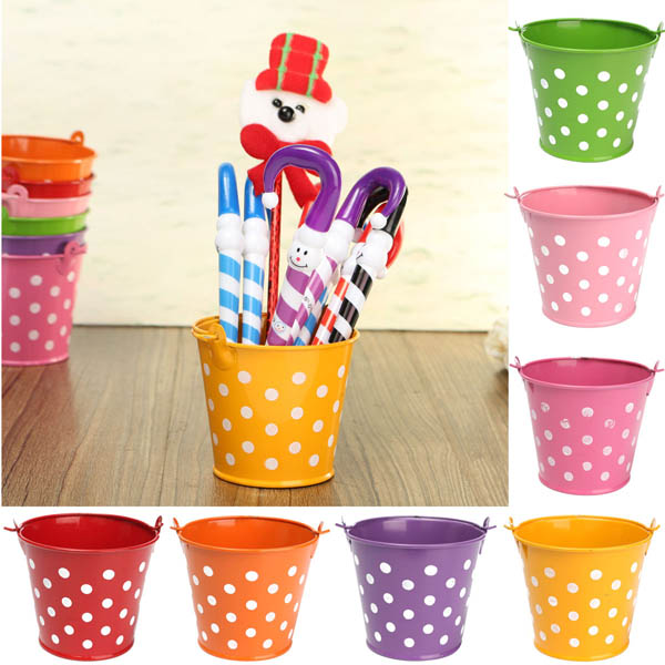 Mini Polka Dot Iron Sheet Flower Pot Flower Potted Plant Flowerpot Garden Decoration