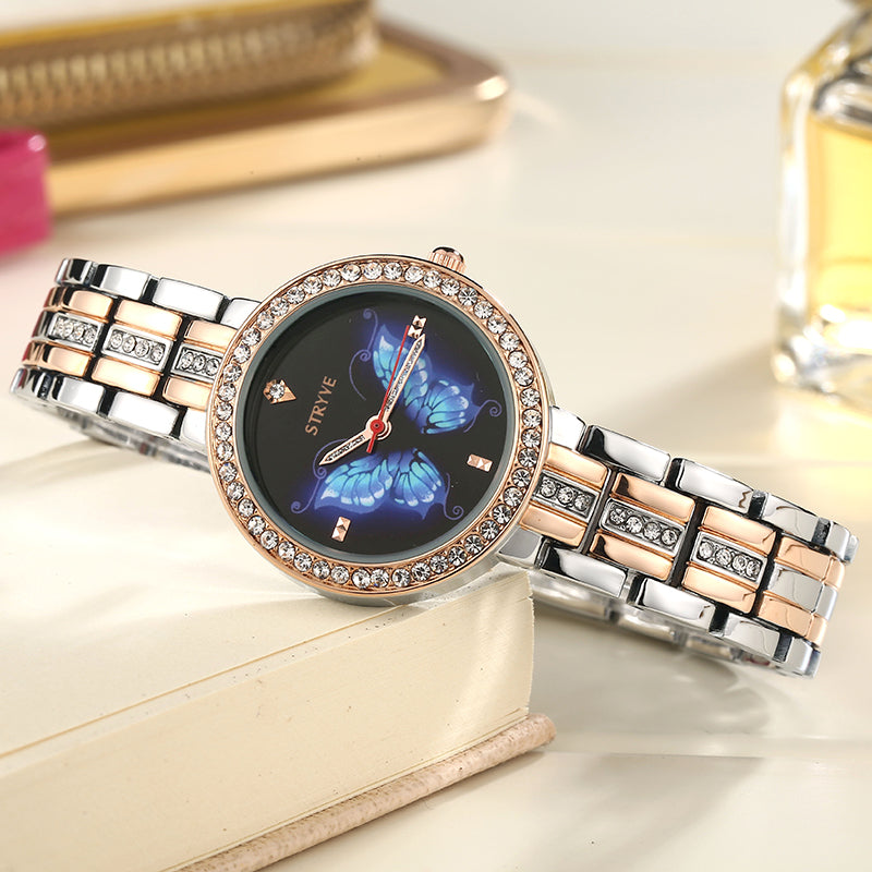STRYVE T1018 Luxury Crystal Case Full Steel Women Watch Ladies Dress Quartz Watch