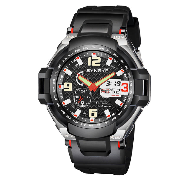 SYNOKE 67606 5ATM Waterproof Men Fashion Luminous Display Stopwatch Watch Dual Display Digital Watch