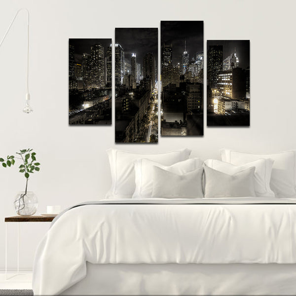 Miico Hand Painted Four Combination Decorative Paintings Dark Night City Street Wall Art For Home Decoration