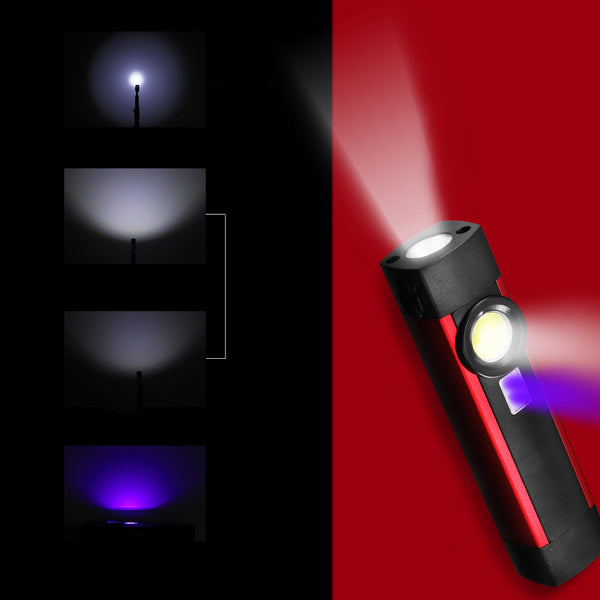 Skywolfeye Portable LED+COB+UV 500Lumens 4Modes USB Rechargeable Work Light Outdoor Multifunctional Waterproof Maintenance Lamp Flashlight with Magnets