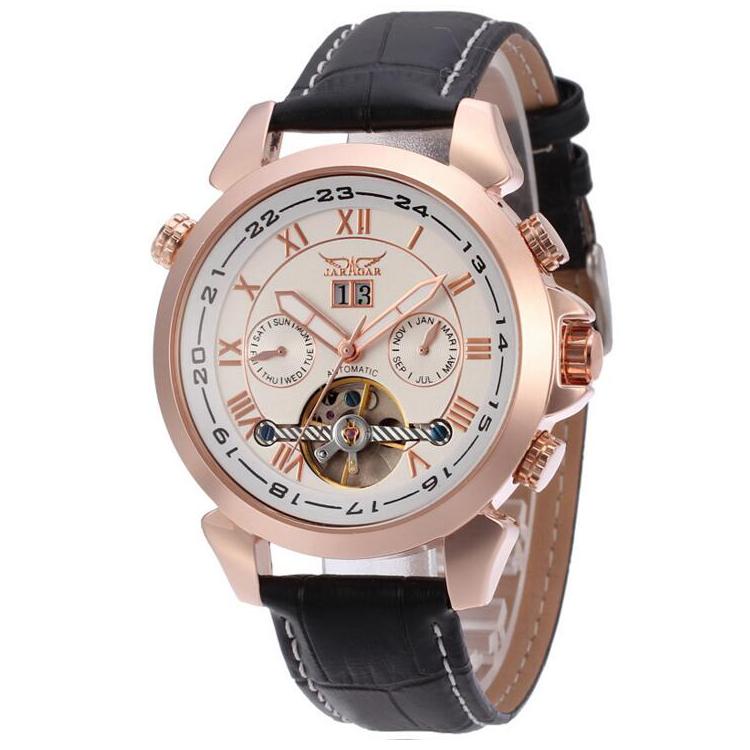 JARAGAR F120504 Fashion Automatic Mechanical Watch Date Display Leather Strap Men Wrist Watch