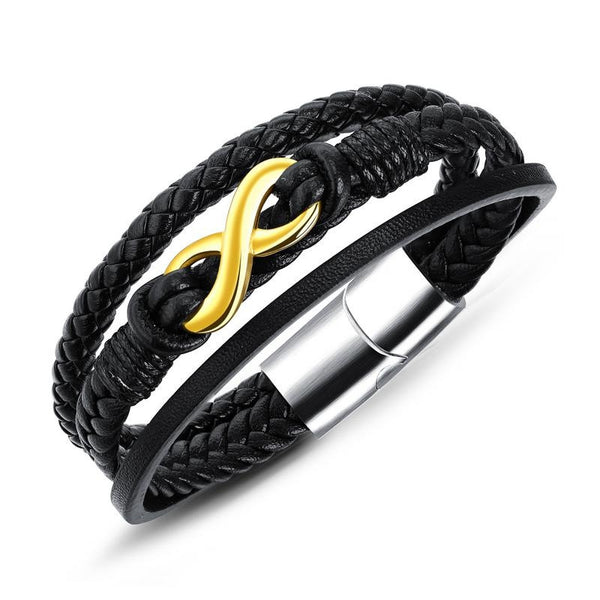 Vintage Multiplayer Leather Bracelet Bangle Titanium Steel Inverted Magnetic Wristhand