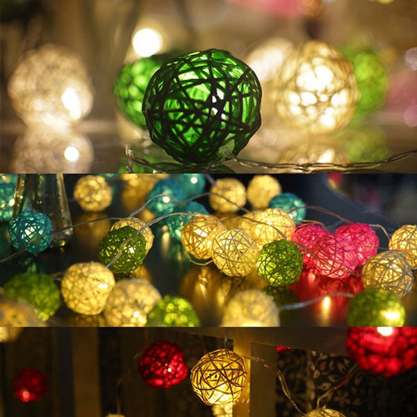 Battery Powered 1.8M 10LEDs Rattan Ball Fairy String Lights for Christmas Garden Party