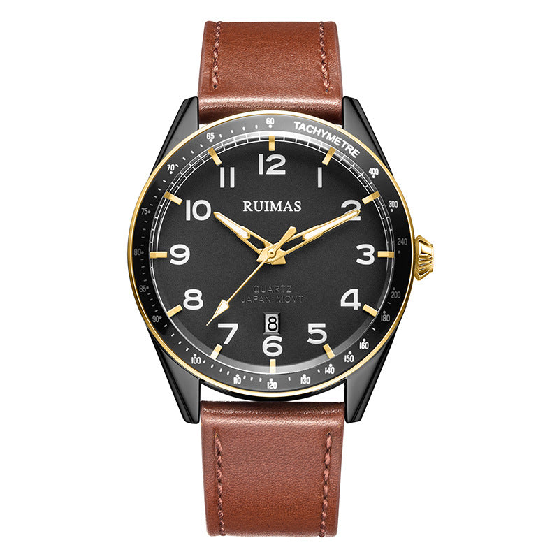 RUIMAS 573 Fashion Men Watch 3ATM Waterproof Luminous Date Display Leather Strap Quartz Watch