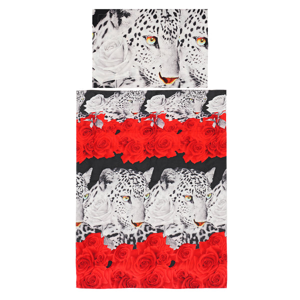 2PCS 3D Leopard Rose Printed Duvet Cover Pillow Cases Quilt Bedding Sets Twin Bed