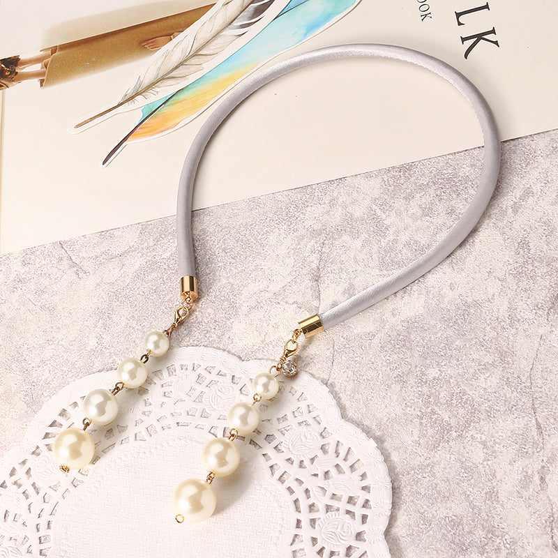 Sweet Hair Band Elegant Pearl Pendant Gemstone Fake Earrings Headbrand Hair Accessories for Women