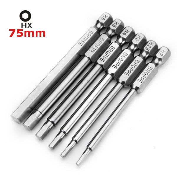 Broppe 6pcs 75mm H2-H6 Magnetic Hexagon Head Screwdriver Bits 1/4 Inch Hex Shank