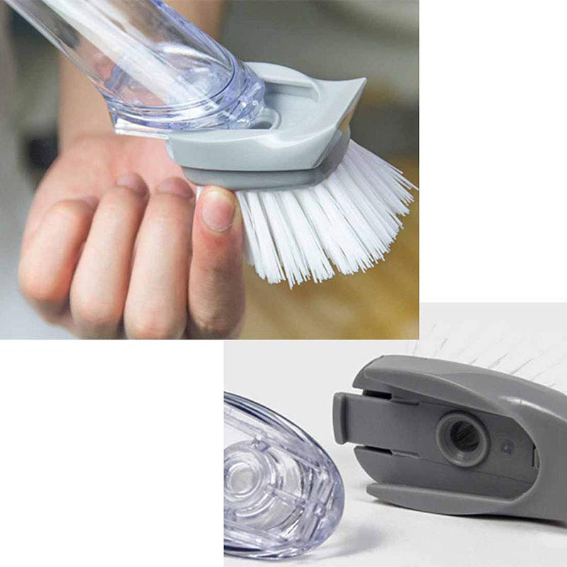 Automatic Liquid-filled Sponge Dishwashing Cleaning Brush Handle Pot + 3 Brush Head
