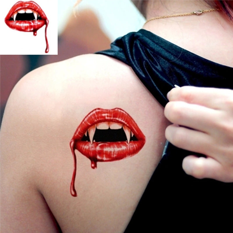 1pcs Temporary Halloween Big Mouth Scary Terror Tattoo Sticker Body Makeup Waterproof