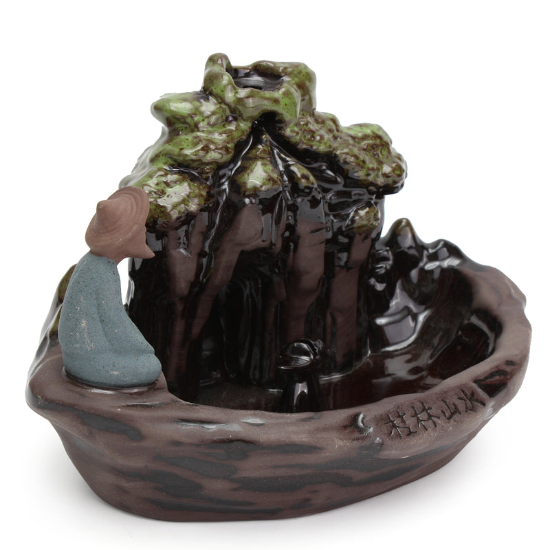 Ceramic Backflow Incense Burner Holder Mountain Stream Fragrant Cone Censer Home Furnace Decor