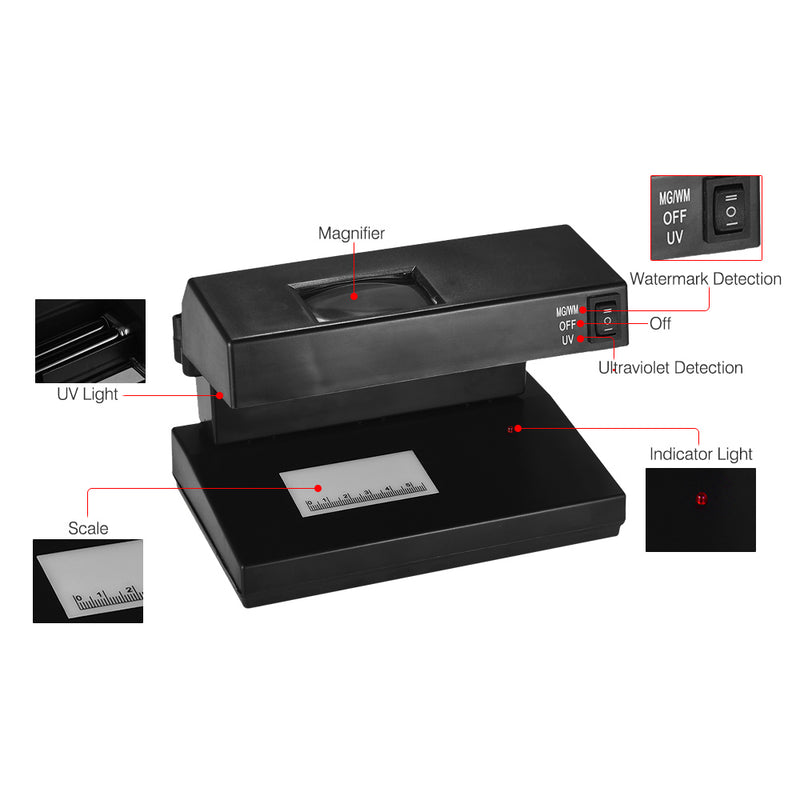 AD-2138 Cash Detector Machine Indicator Bill Cash Counting Machine Money Detector Currency Banknotes Notes Checker with Ultraviolet UV and Magnifier