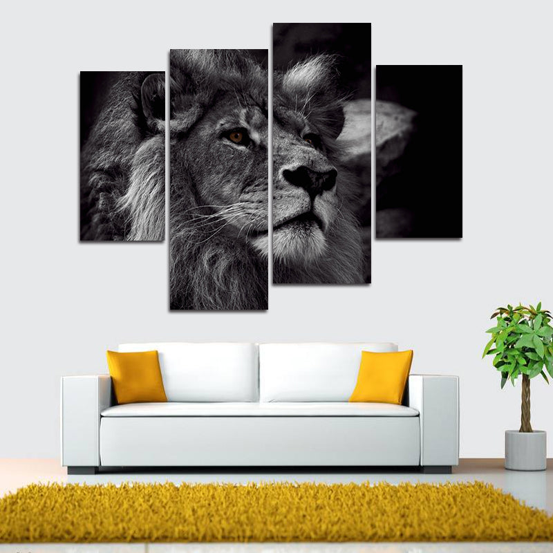 Miico Hand Painted Four Combination Decorative Paintings Lion Head Wall Art For Home Decoration