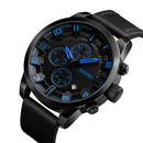 SKMEI 1309 Men Watch Fashion Leather Strap Three Smal Dials Stopwatch Male Quartz Wrist Watch